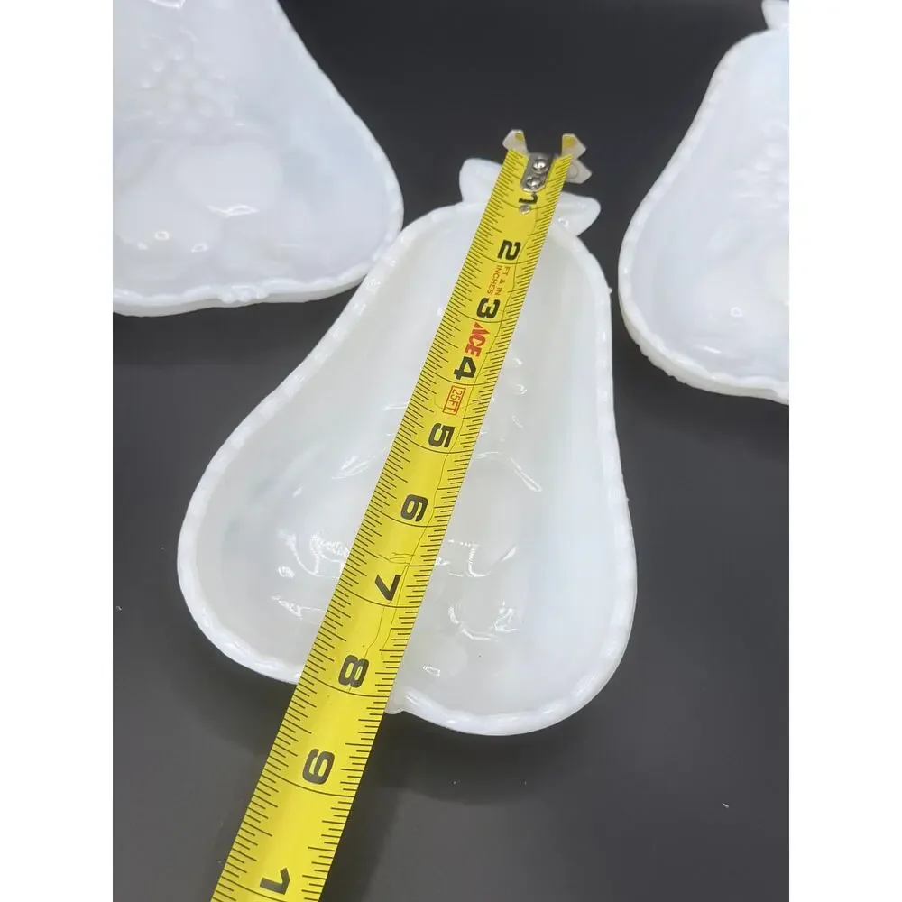 Vintage Hazel Atlas Blossom Milk Glass Pear Relish Dishes Set of 3 8in